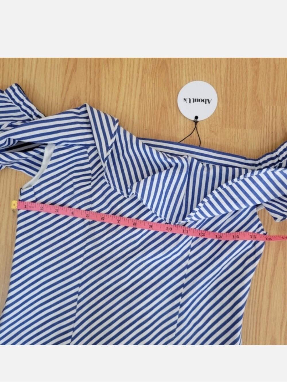 NWT! About US Boutique Nautical Striped Off-Shoulder Ruffle Dress - Blue & White - Picture 5 of 6